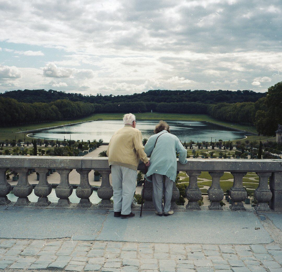 elderly couple in garden